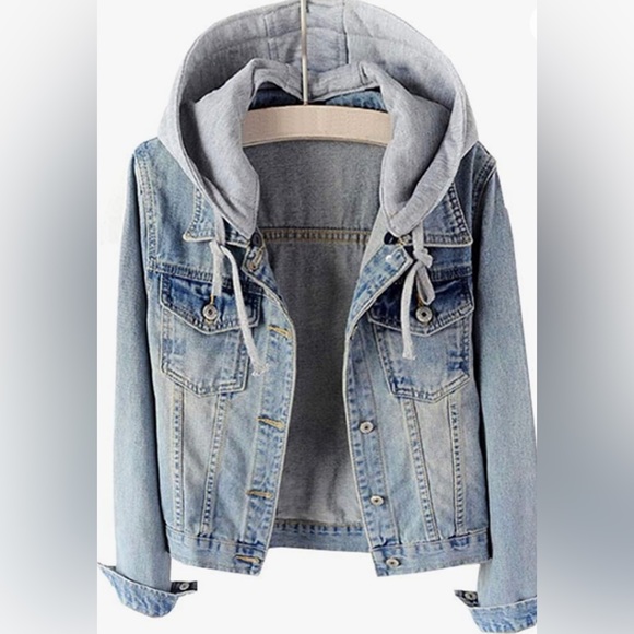 LifeShe Women's Detachable Hoodie Light Denim Jacket - Picture 1 of 5